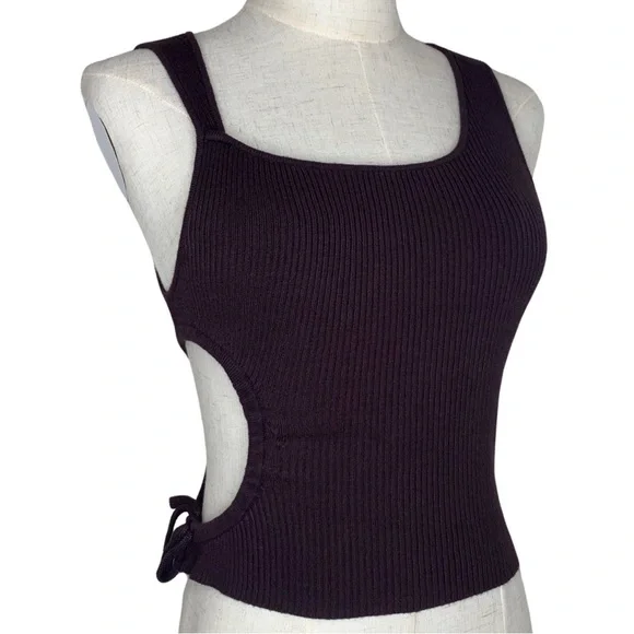 Urban Outfitters Brown Asymmetrical Ribbed Knit Side Cut Out Tank Top - Picture 5 of 16